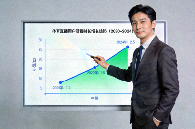 分析师正在解读体育直播行业数据图表，展示用户观看时长增长趋势