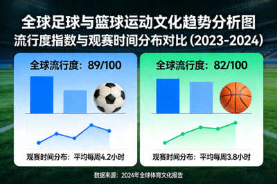 文化趋势分析图，展示足球与篮球运动在全球的流行度与观赛时间分布